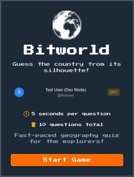 Bitworld - geography quiz - Farcaster Mini Apps screenshot